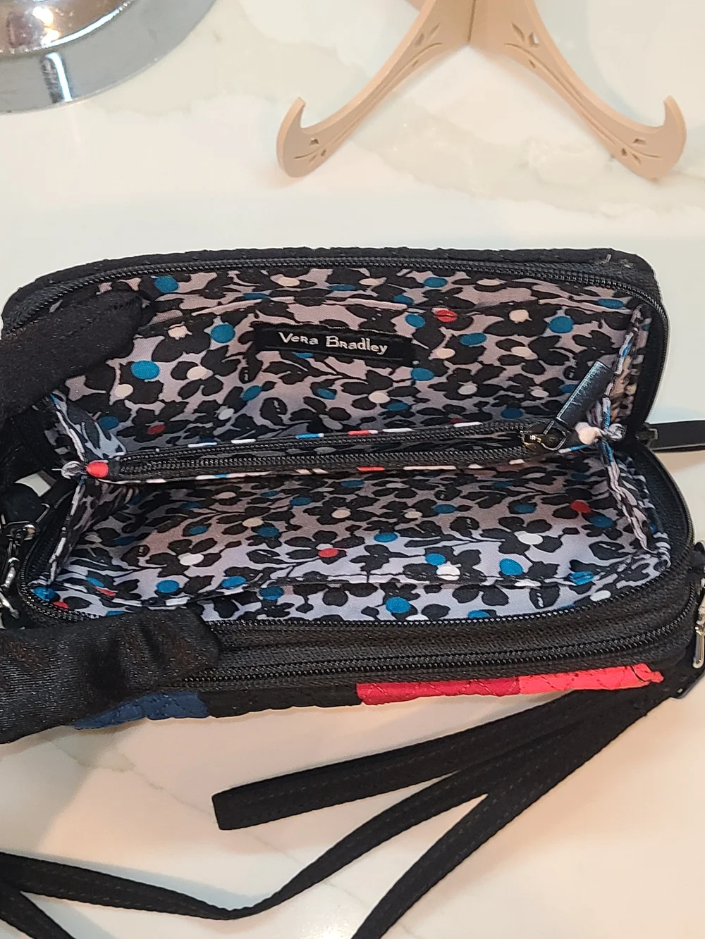 Vera Bradley Quilted Patchwork Crossbody in Black, Blue & Pink - Picture 9 of 14